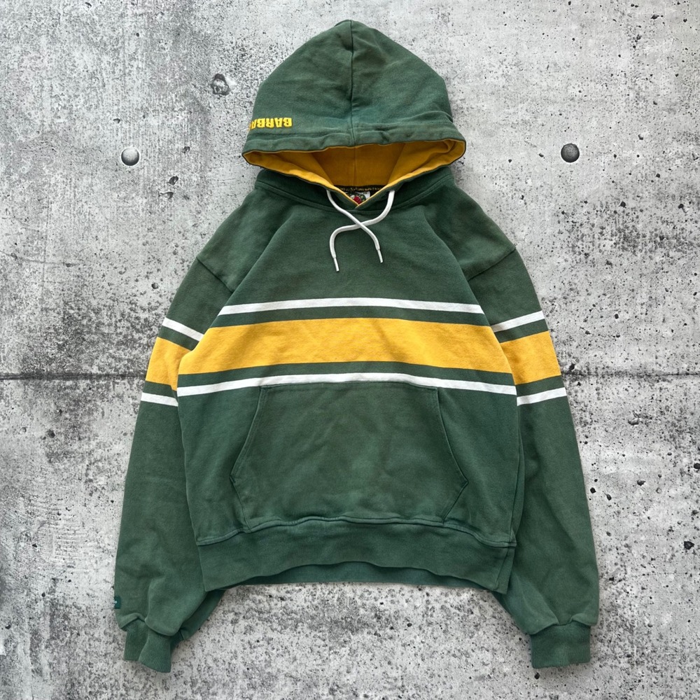 Barbarian Rugby Wear Shirt Mens XS Green Yellow Striped Heavy Cotton Hoodie